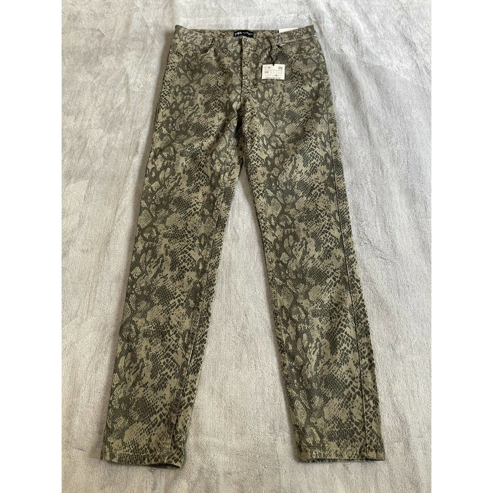 Womens Zara Snake Print Black Olive Hight Rise Skinny Denim Jeans Sz US 10 NWT